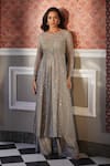 Buy_Astha Narang_Grey Net Embroidery Geometric Round Jaal Front Open Jacket With Pant _at_Aza_Fashions