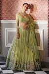 Buy_Astha Narang_Green Organza Embroidery Floral Round Attached Lehenga Set _Online_at_Aza_Fashions