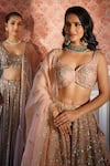 Buy_Astha Narang_Peach Organza Embroidery Latkan Leaf Sequin Attached Lehenga Set _Online_at_Aza_Fashions