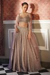 Shop_Astha Narang_Pink Organza Embroidery Jaal Plunge V-neck Floral Attached Lehenga Set _at_Aza_Fashions