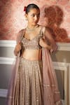 Buy_Astha Narang_Pink Organza Embroidery Jaal Plunge V-neck Floral Attached Lehenga Set _Online_at_Aza_Fashions