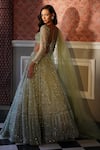 Shop_Astha Narang_Green Organza Embroidery Latkan Round Jaal Lehenga Set _at_Aza_Fashions