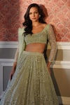 Astha Narang_Green Organza Embroidery Latkan Round Jaal Lehenga Set _Online_at_Aza_Fashions