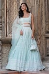 Buy_Astha Narang_Blue Organza Embroidery Floral Round Moti Lehenga Set _at_Aza_Fashions