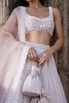 Shop_Astha Narang_Pink Organza Embroidery Tassels Leaf Moti Jaal Lehenga Set _at_Aza_Fashions