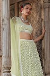 Shop_Astha Narang_Green Organza Embroidery Floral Round Geometric Moti Lehenga Set _at_Aza_Fashions