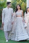 Buy_Astha Narang_Grey Organza Embroidery Sequins Leaf Moti Jaal Attached Lehenga Set _at_Aza_Fashions