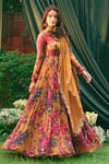 Buy_Astha Narang_Yellow Chiffon Printed Rose U-neck Anarkali With Dupatta _at_Aza_Fashions