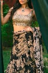 Buy_Astha Narang_Black Chiffon Printed Rose Rounded Floral Frill Pre-draped Saree With Blouse _Online_at_Aza_Fashions