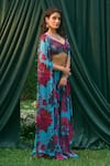 Buy_Astha Narang_Blue Chiffon Printed Rose Leaf Cape And Pant Set _at_Aza_Fashions