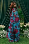 Shop_Astha Narang_Blue Chiffon Printed Rose Leaf Cape And Pant Set _at_Aza_Fashions