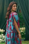 Astha Narang_Blue Chiffon Printed Rose Leaf Cape And Pant Set _Online_at_Aza_Fashions