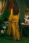 Shop_Astha Narang_Yellow Raw Silk Embroidered Sequin Round Short Kurta Pant Set _at_Aza_Fashions