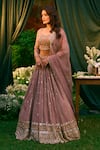 Buy_Astha Narang_Pink Organza Silk Embroidered Sequin Round Lehenga Set _at_Aza_Fashions