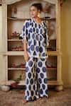 Buy_Cin Cin_Blue Cotton Yarn Dyed Printed Polka Dot Round Tunic And Pant Set _at_Aza_Fashions