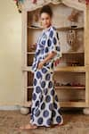 Cin Cin_Blue Cotton Yarn Dyed Printed Polka Dot Round Tunic And Pant Set _Online_at_Aza_Fashions