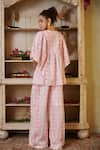 Shop_Cin Cin_Pink Cotton Yarn Dyed Woven Geometric Round Top And Pant Set _at_Aza_Fashions