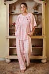 Shop_Cin Cin_Pink Cotton Yarn Dyed Woven Geometric Round Top And Pant Set _Online_at_Aza_Fashions