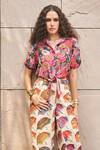 Buy_Cin Cin_Multi Color Georgette Printed Rose Collar Cropped Shirt And Pant Set _Online_at_Aza_Fashions