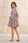 Cin Cin_Multi Color Georgette Printed Abstract Floral Plunge V Neck Skater Dress _Online_at_Aza_Fashions