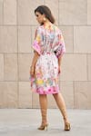 Shop_Cin Cin_Multi Color Satin Printed Tropical Notched Kaftan _at_Aza_Fashions