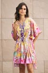 Buy_Cin Cin_Multi Color Satin Printed Tropical Notched Kaftan _Online_at_Aza_Fashions