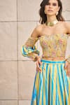 Buy_Cin Cin_Multi Color Satin Printed Floral Straight Off-shoulder Crop Top And Skirt Set _Online_at_Aza_Fashions