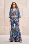 Buy_Cin Cin_Multi Color Georgette Printed Tropical Blunt V Neck Top And Pant Set _at_Aza_Fashions