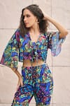 Cin Cin_Multi Color Georgette Printed Tropical Blunt V Neck Top And Pant Set _Online_at_Aza_Fashions