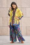 Cin Cin_Multi Color Georgette Printed Floral Vine Mandarin Collar Top And Pant Set _Online_at_Aza_Fashions