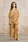 Buy_Cin Cin_Multi Color Lurex Georgette Printed Lemon Collar Shirt Tunic And Palazzo Set _at_Aza_Fashions