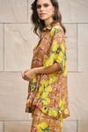 Cin Cin_Multi Color Lurex Georgette Printed Lemon Collar Shirt Tunic And Palazzo Set _Online_at_Aza_Fashions