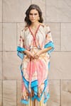 Cin Cin_Multi Color Georgette Printed Stripe Plunge V Neck Kaftan And Pant Set _Online_at_Aza_Fashions