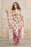 Shop_Cin Cin_Multi Color Georgette Printed Stripe Plunge V Neck Umbrella Kaftan And Pant Set _Online_at_Aza_Fashions