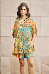 Cin Cin_Multi Color Lurex Georgette Printed Kaleidoscope Collar Shirt And Shorts Set _Online_at_Aza_Fashions