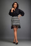 Buy_Deepika Arora_Black Ponte Roma Embellished Voluminous Sleeves Shirt With Geometric Skirt _at_Aza_Fashions