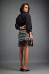 Shop_Deepika Arora_Black Ponte Roma Embellished Voluminous Sleeves Shirt With Geometric Skirt _at_Aza_Fashions