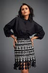 Deepika Arora_Black Ponte Roma Embellished Voluminous Sleeves Shirt With Geometric Skirt _Online_at_Aza_Fashions