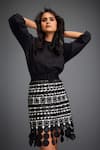 Deepika Arora_Black Ponte Roma Embellished Voluminous Sleeves Shirt With Geometric Skirt _at_Aza_Fashions