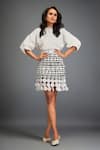 Buy_Deepika Arora_White Ponte Roma Voluminous Sleeves Solid Shirt With Geometric Skirt _at_Aza_Fashions