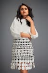 Deepika Arora_White Ponte Roma Voluminous Sleeves Solid Shirt With Geometric Skirt _Online_at_Aza_Fashions