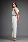 Buy_Deepika Arora_White Ponte Roma Embellished Leather Sphere Short Sleeves Belted Jumpsuit _Online_at_Aza_Fashions