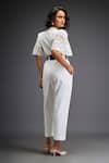 Shop_Deepika Arora_White Ponte Roma Embellished Leather Applique Geometric Jumpsuit With Belt _at_Aza_Fashions