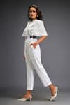 Deepika Arora_White Ponte Roma Embellished Leather Applique Geometric Jumpsuit With Belt _Online_at_Aza_Fashions