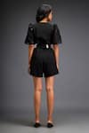 Shop_Deepika Arora_Black Ponte Roma Embellished Leather Applique V Geometric Playsuit With Belt _at_Aza_Fashions