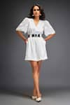 Buy_Deepika Arora_White Ponte Roma Embellished Leather Geometric Bloom Playsuit With Belt _at_Aza_Fashions