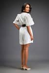 Shop_Deepika Arora_White Ponte Roma Embellished Leather Geometric Bloom Playsuit With Belt _at_Aza_Fashions