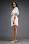 Buy_Deepika Arora_White Ponte Roma Embellished Leather Geometric Bloom Playsuit With Belt 