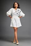 Buy_Deepika Arora_White Ponte Roma Embellished Leather Applique V Neck Geometric Flora Playsuit _at_Aza_Fashions