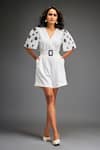 Buy_Deepika Arora_White Ponte Roma Embellished Leather Mosaic Blossom Playsuit With Belt _at_Aza_Fashions